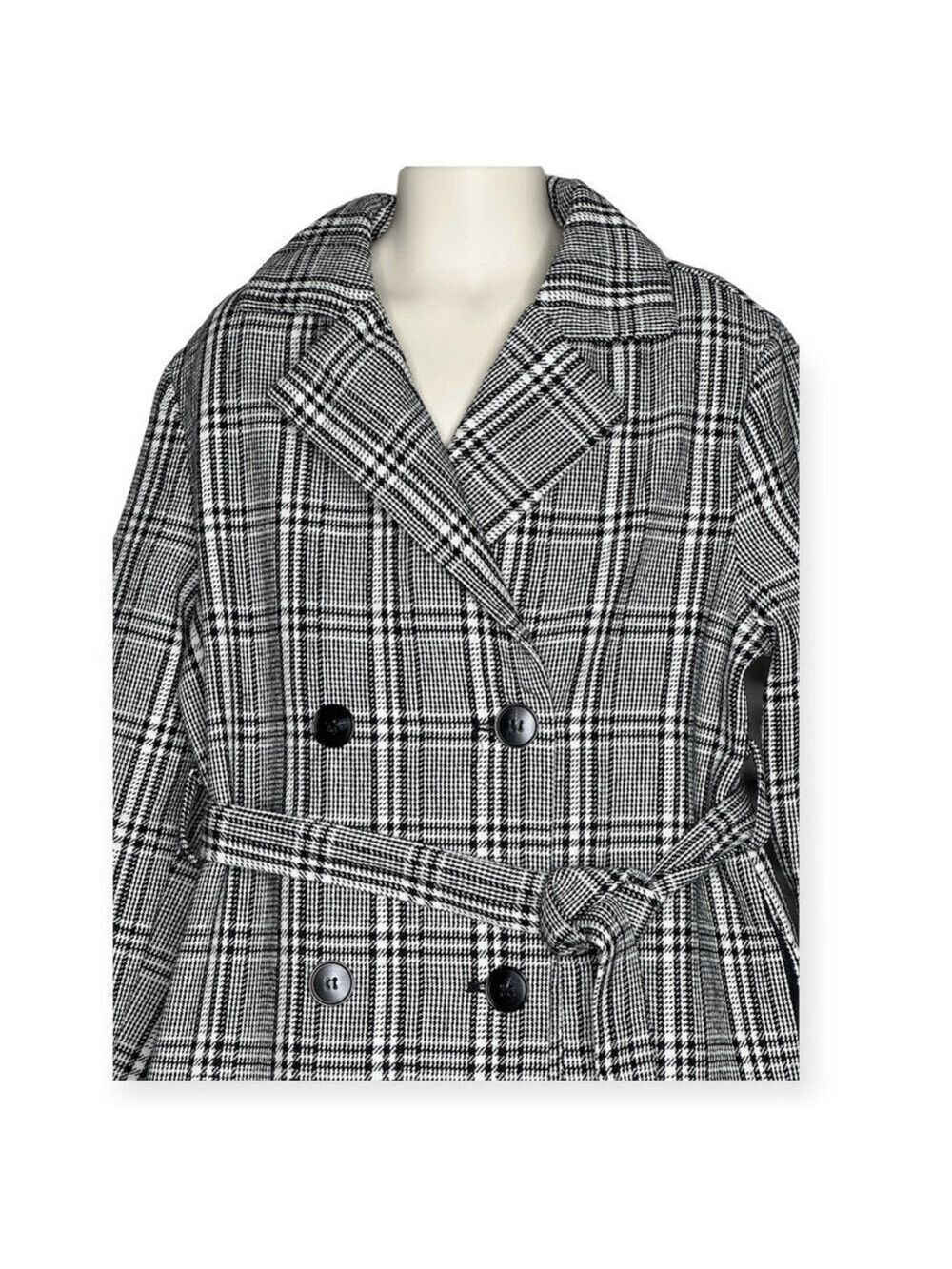 Shein‎ Plaid Belted Double Breasted Coat Girls 9Y - Picture 2 of 11
